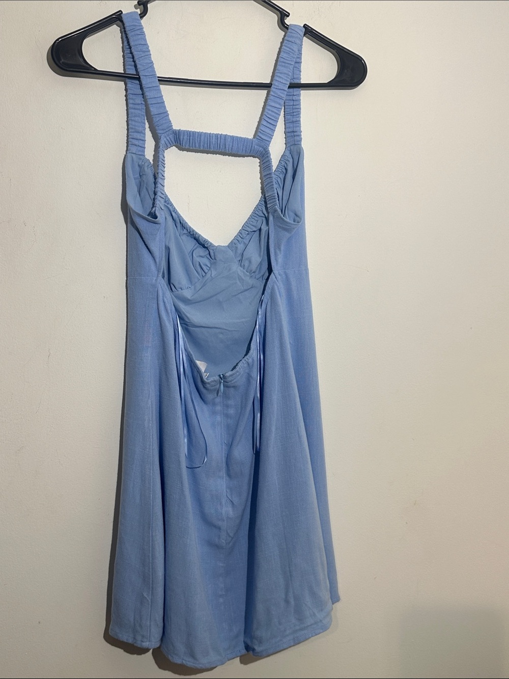 Light Blue Open-Back Sleep Chemise with Ruched Straps